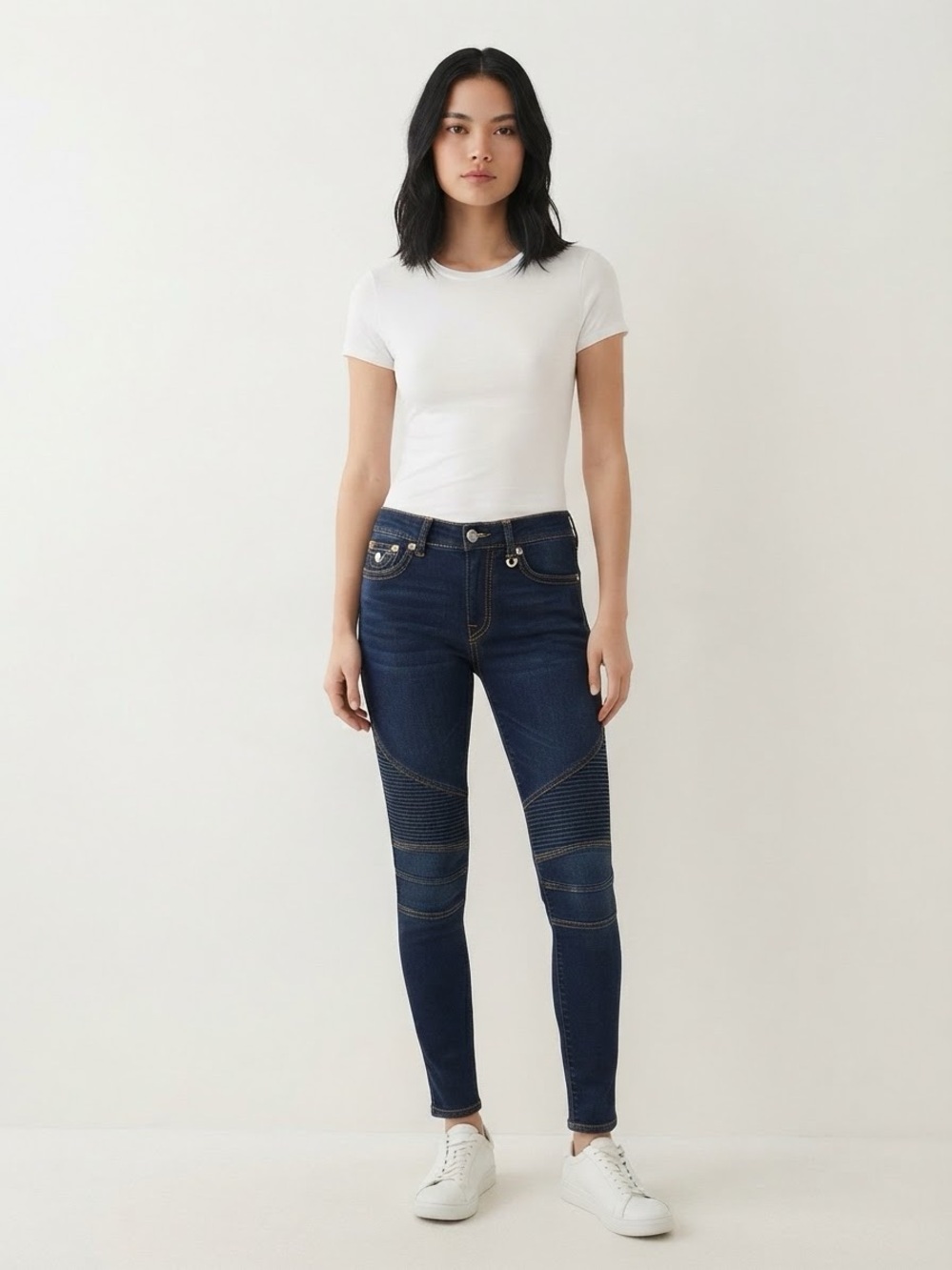True Religion| Dark Wash Moto Pull-On Stretch Skinny Jeggings Jeans w/Charm Sz M